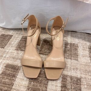 Sam Edelman Nude Beige Ankle-Strap Block Heel Sandals